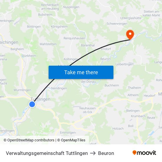 Verwaltungsgemeinschaft Tuttlingen to Beuron map