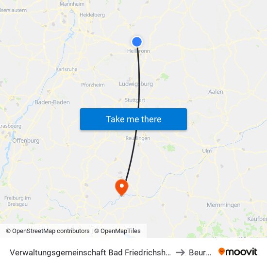 Verwaltungsgemeinschaft Bad Friedrichshall to Beuron map