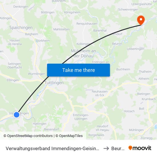 Verwaltungsverband Immendingen-Geisingen to Beuron map