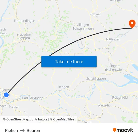 Riehen to Beuron map