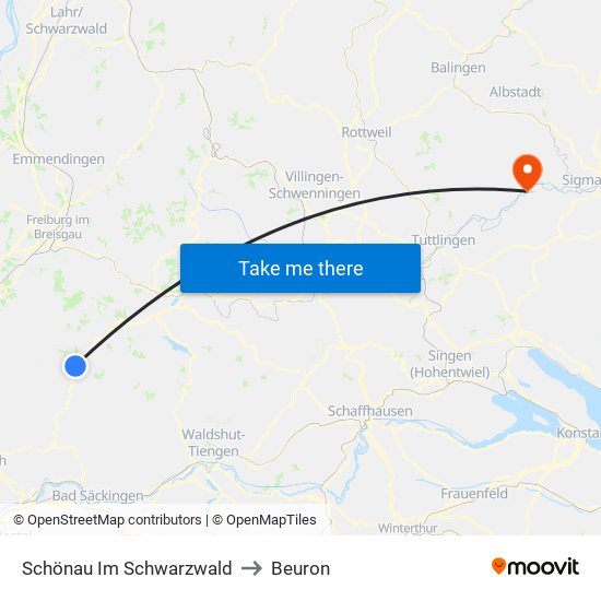 Schönau Im Schwarzwald to Beuron map