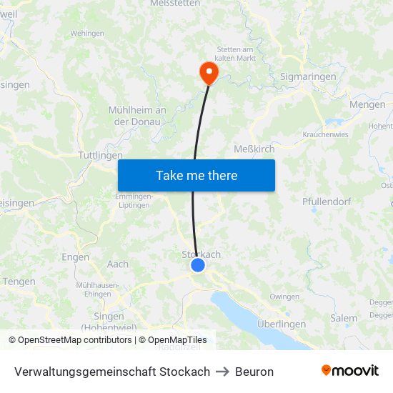Verwaltungsgemeinschaft Stockach to Beuron map