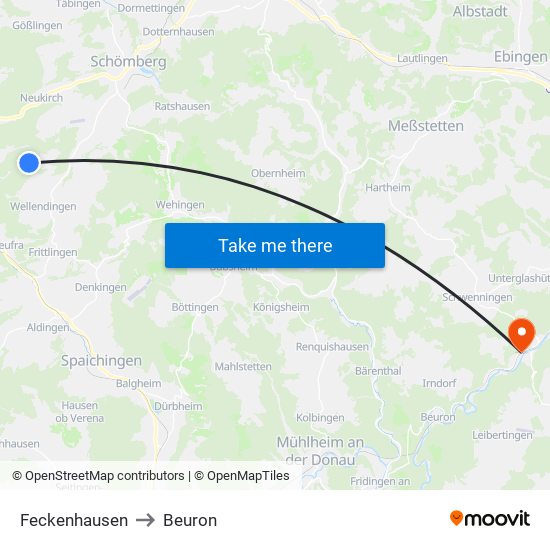 Feckenhausen to Beuron map