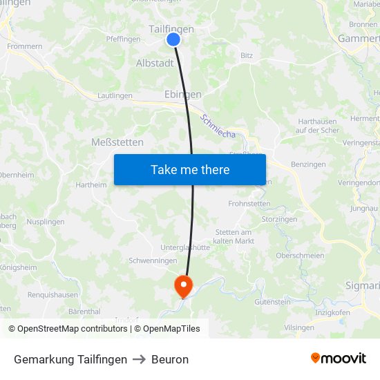 Gemarkung Tailfingen to Beuron map