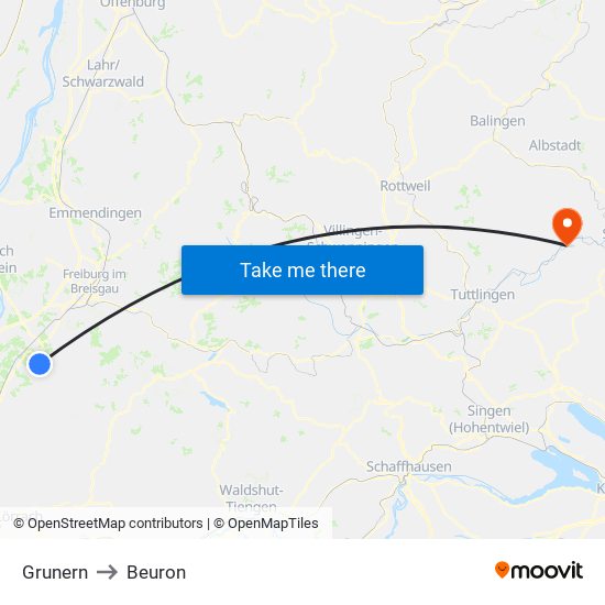 Grunern to Beuron map