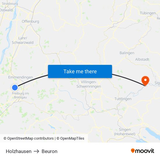 Holzhausen to Beuron map