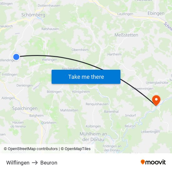 Wilflingen to Beuron map