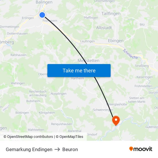 Gemarkung Endingen to Beuron map