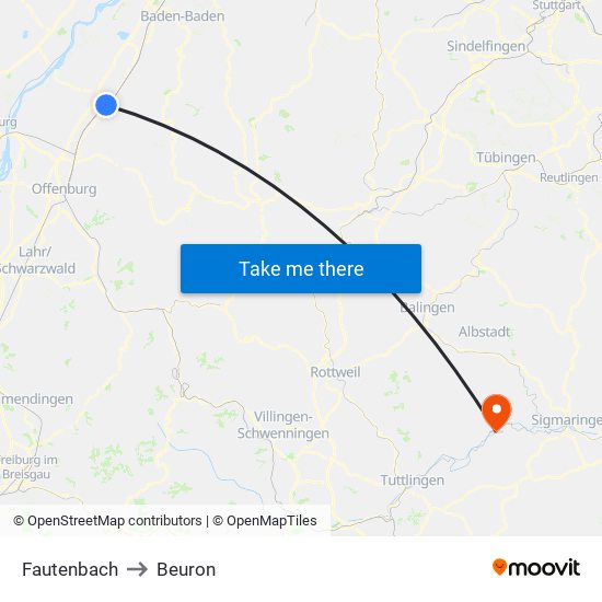 Fautenbach to Beuron map