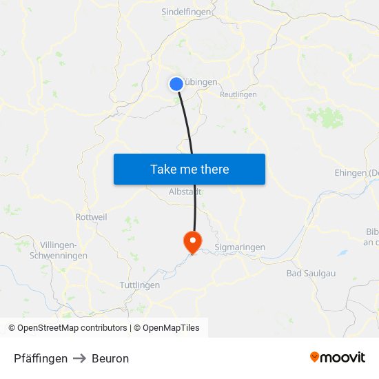 Pfäffingen to Beuron map