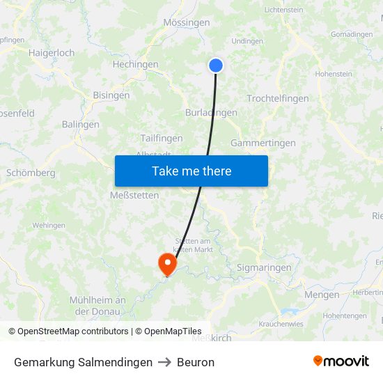 Gemarkung Salmendingen to Beuron map