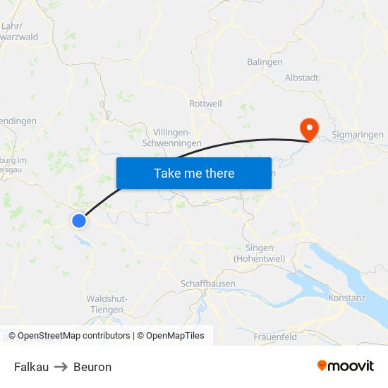 Falkau to Beuron map