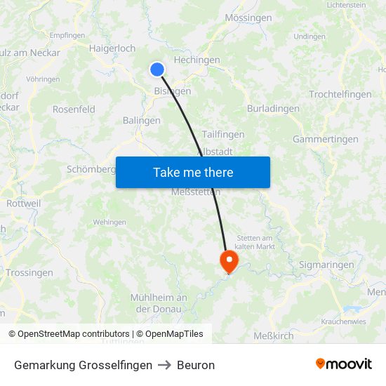 Gemarkung Grosselfingen to Beuron map