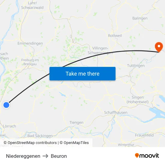 Niedereggenen to Beuron map