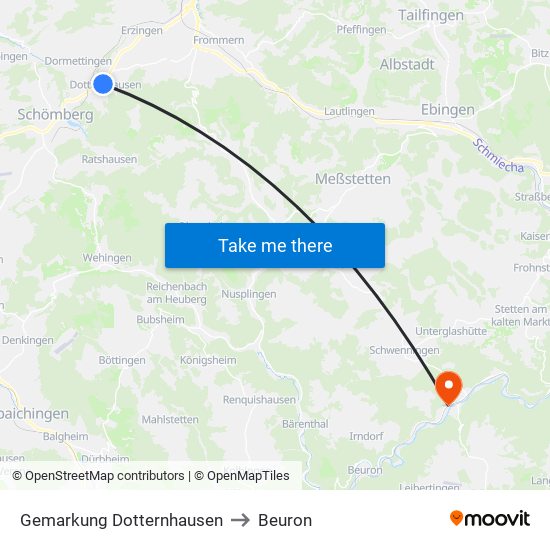 Gemarkung Dotternhausen to Beuron map