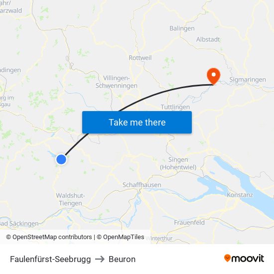 Faulenfürst-Seebrugg to Beuron map