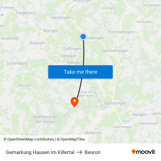 Gemarkung Hausen Im Killertal to Beuron map