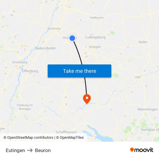 Eutingen to Beuron map