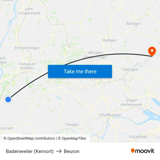 Badenweiler (Kernort) to Beuron map