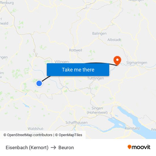 Eisenbach (Kernort) to Beuron map