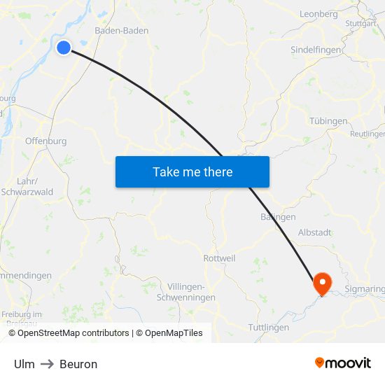 Ulm to Beuron map