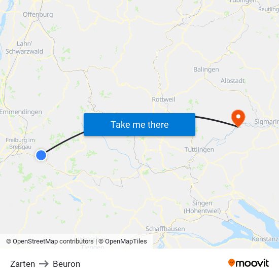 Zarten to Beuron map