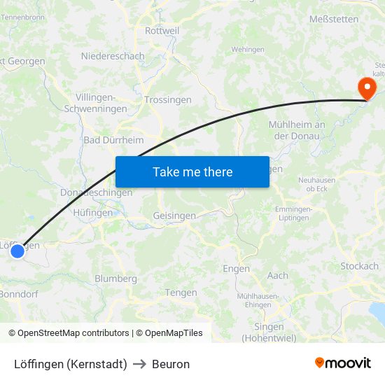 Löffingen (Kernstadt) to Beuron map