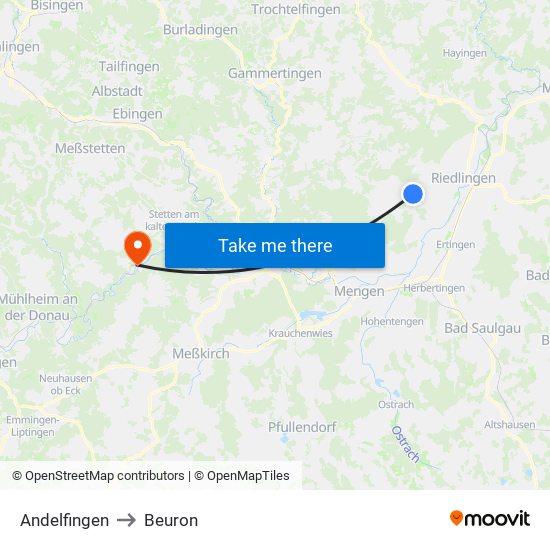 Andelfingen to Beuron map