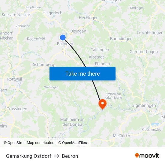 Gemarkung Ostdorf to Beuron map