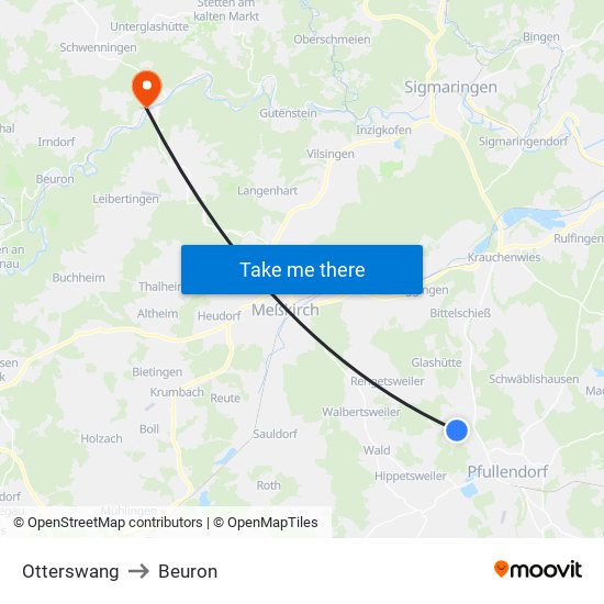 Otterswang to Beuron map