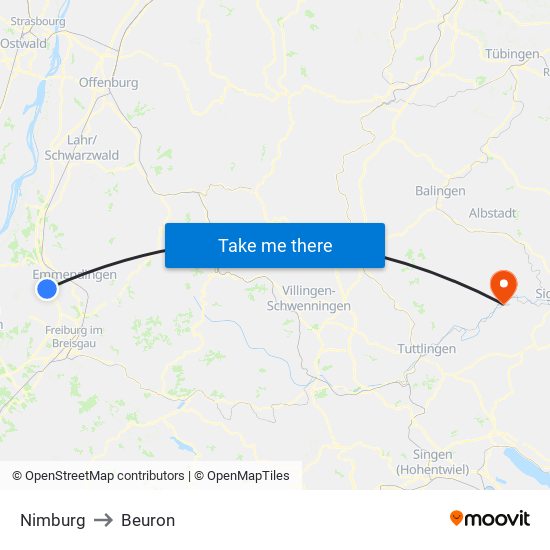 Nimburg to Beuron map