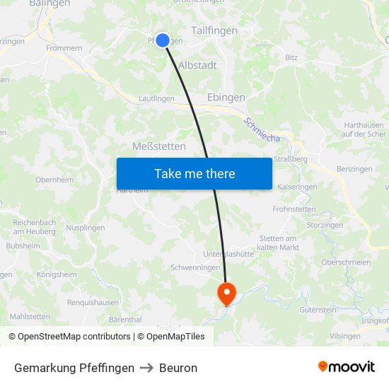 Gemarkung Pfeffingen to Beuron map