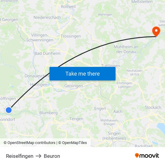 Reiselfingen to Beuron map