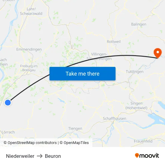 Niederweiler to Beuron map