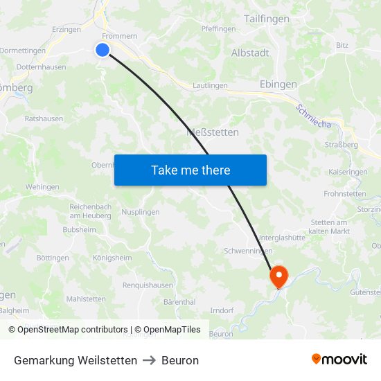 Gemarkung Weilstetten to Beuron map
