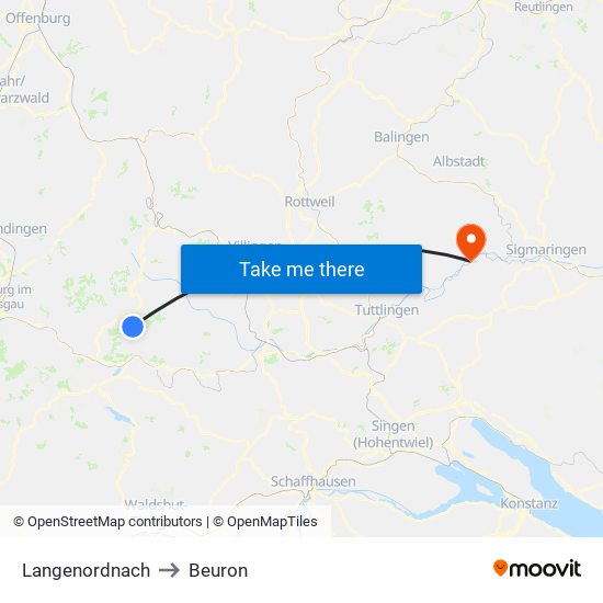 Langenordnach to Beuron map