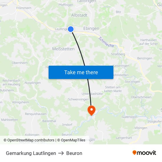 Gemarkung Lautlingen to Beuron map