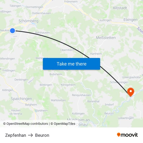 Zepfenhan to Beuron map