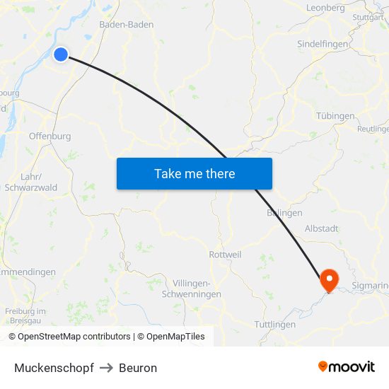 Muckenschopf to Beuron map