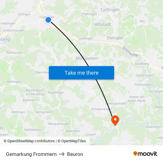 Gemarkung Frommern to Beuron map