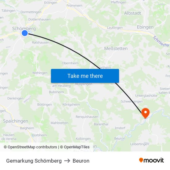 Gemarkung Schömberg to Beuron map