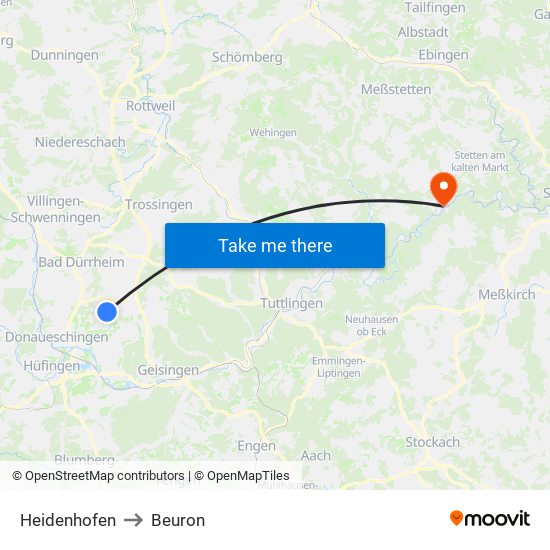 Heidenhofen to Beuron map