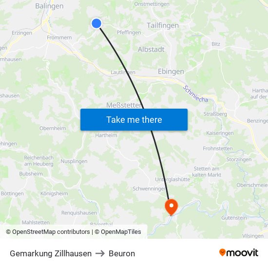 Gemarkung Zillhausen to Beuron map