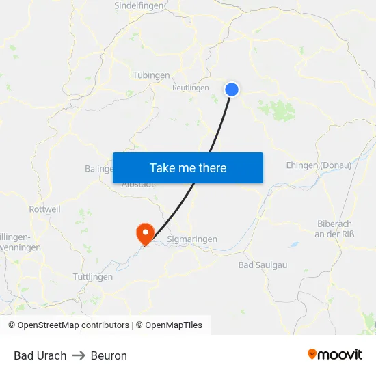 Bad Urach to Beuron map