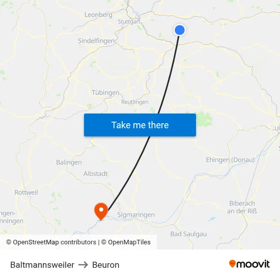 Baltmannsweiler to Beuron map