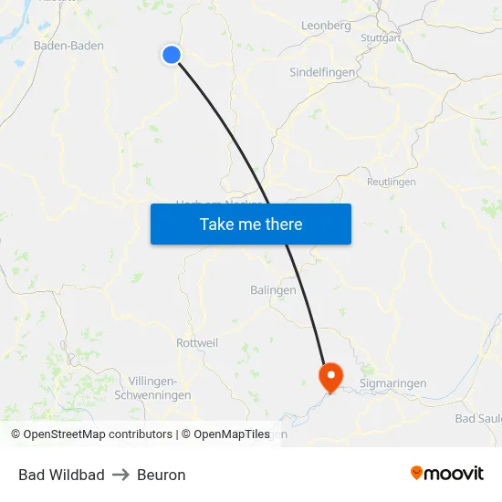 Bad Wildbad to Beuron map