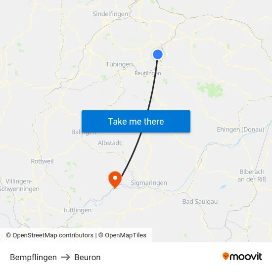 Bempflingen to Beuron map