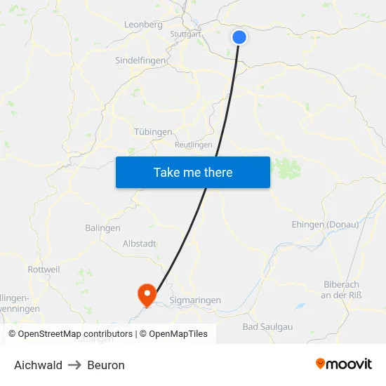 Aichwald to Beuron map