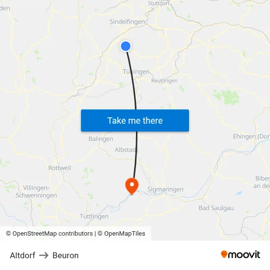 Altdorf to Beuron map