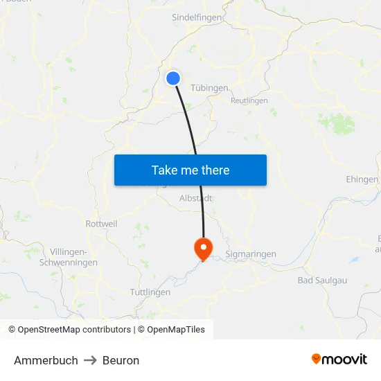 Ammerbuch to Beuron map